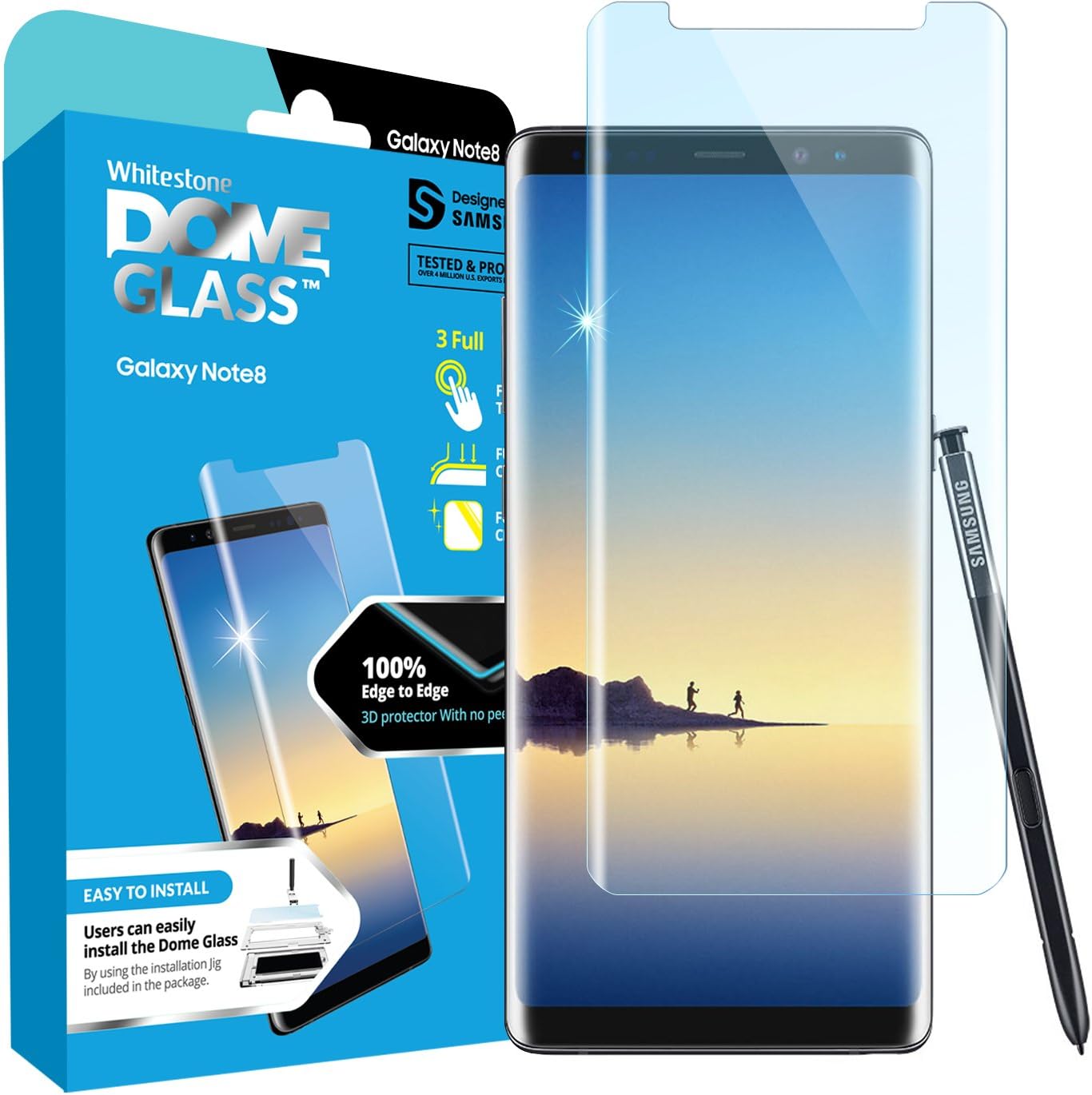 Galaxy Note 8 Screen Protector Tempered Glass Shield, [Liquid Dispersion Tech] 3D Curved Full Coverage Dome Glass, Easy Install Kit and UV Light for Samsung Galaxy Note 8 (Replacement Only)