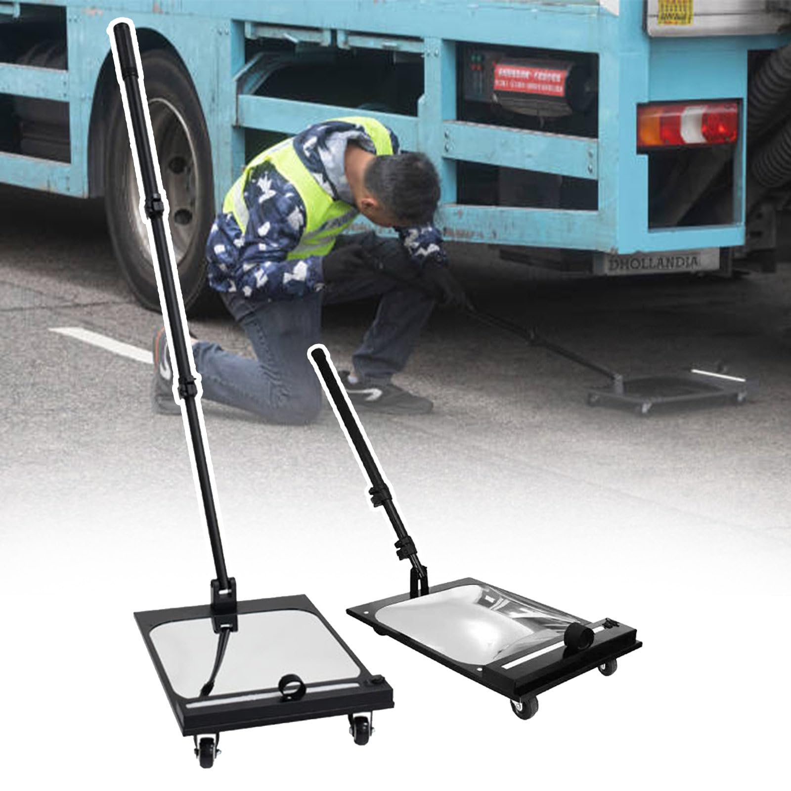 Espejo de inspección para Bajos de vehículo (Paquete de 2), de Mano, con Mango telescópico y luz, 30 cm de diámetro | Ajuste de ángulo, Espejo de inspección para Bajos de carrocería