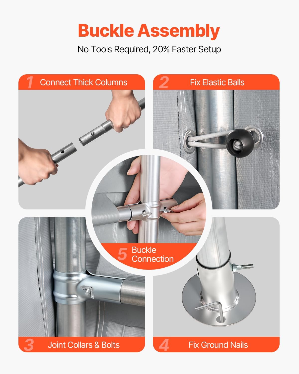 VEVOR Portable Outdoor Storage Shelter Shed, 8 x 14 x 7.6 ft Heavy Duty Instant Storage Tent Garage Sheds with Roll-up Zipper Door for Motorcycle, Bike, Garden Tools - Image 5