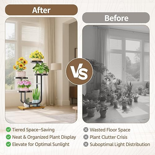 Miniatura 6 de LASZOLA Soporte de plantas negro de 4 niveles alto de metal para interiores, soporte grande y resistente para macetas, estante organizador para