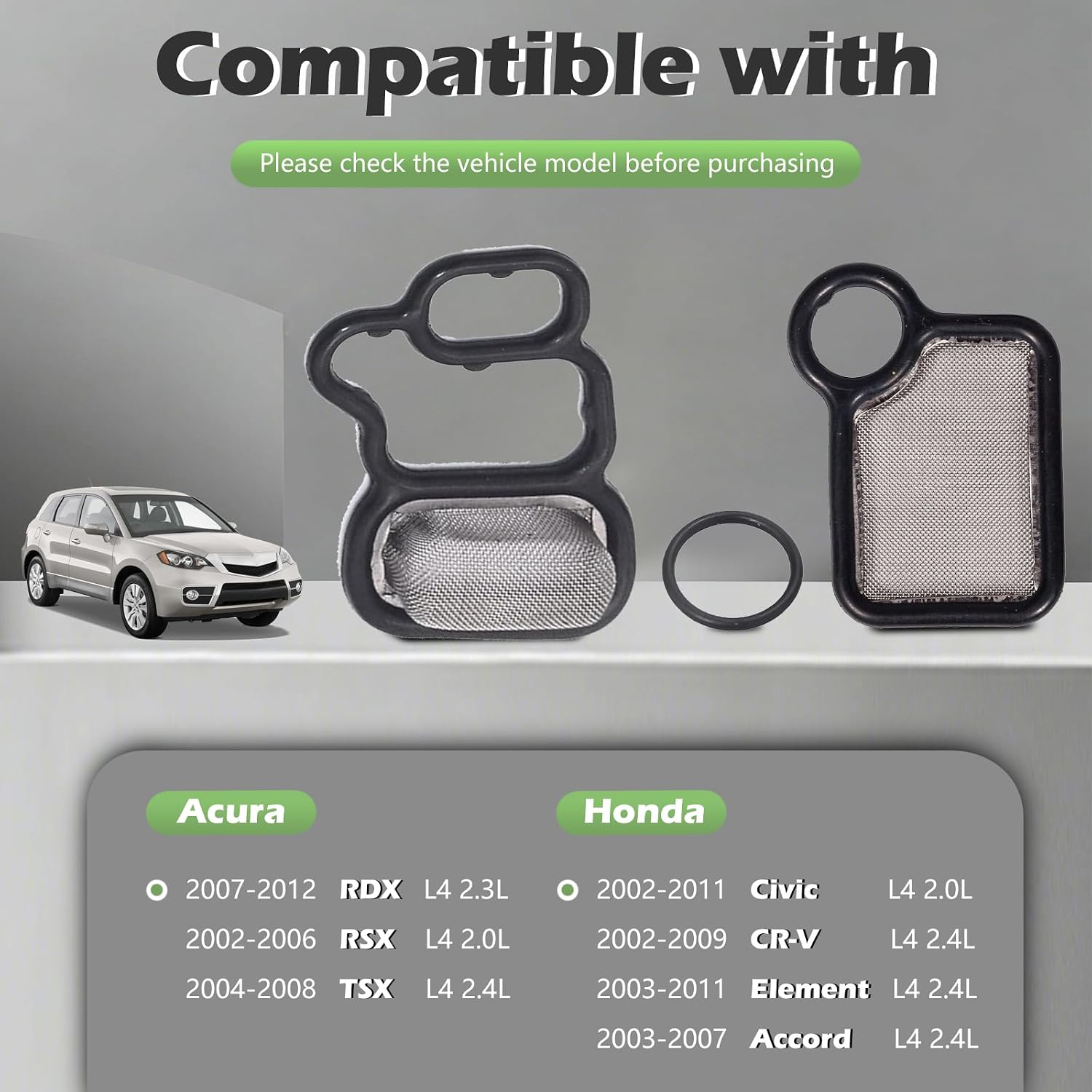 15815RAAA01 Variable Valve Timing VVT VTEC Solenoid Filter Gasket 2.0L 2.4L fit for Honda CR-V CRV 02-12 Civic 04-11 Accord 03-07 Element 04-11 for Acura RSX 02-06 TSX 04-08 RDX 07-12 Replaces 917-176