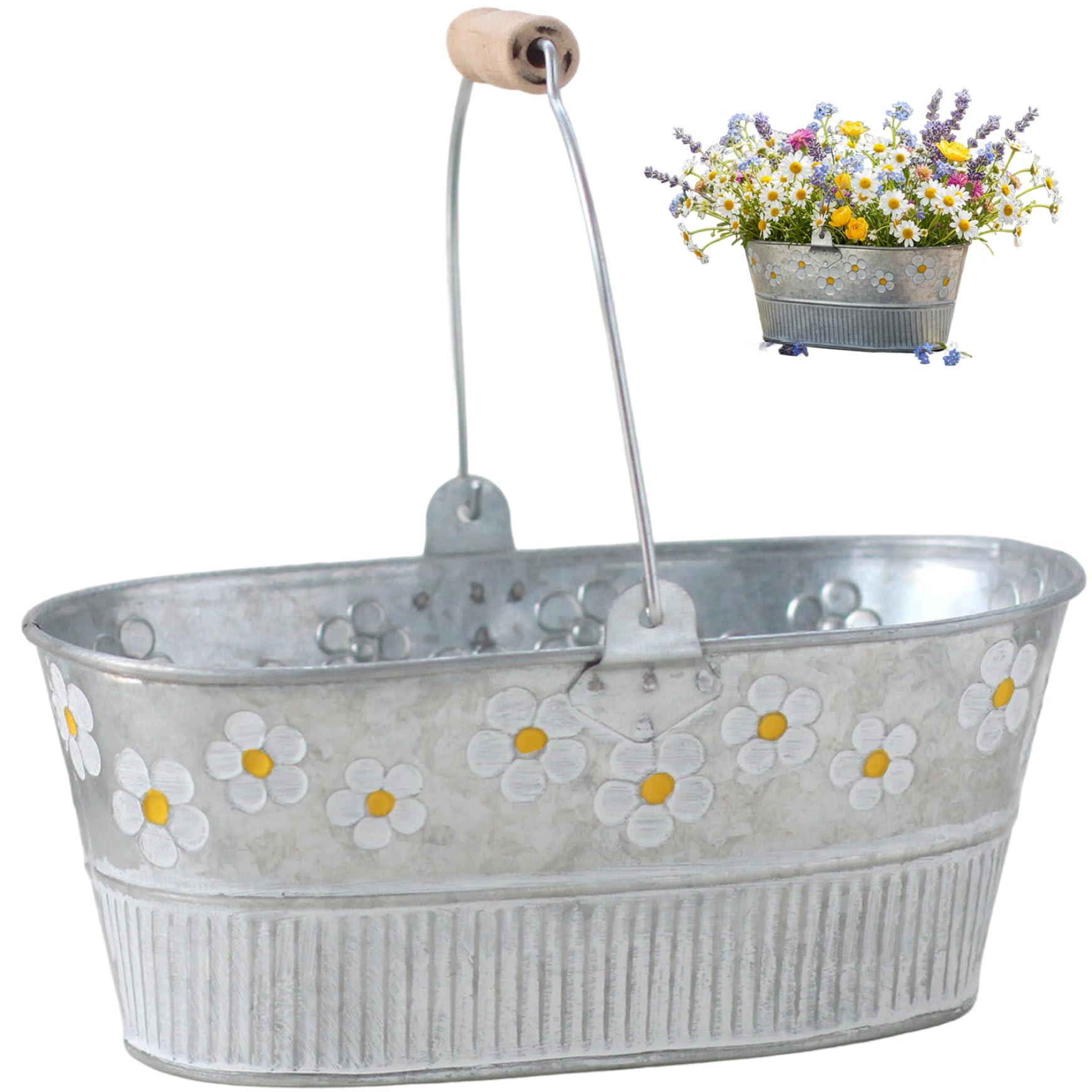 Grand pot de fleurs en métal haut de gamme récipient rustique ovale pour extérieur