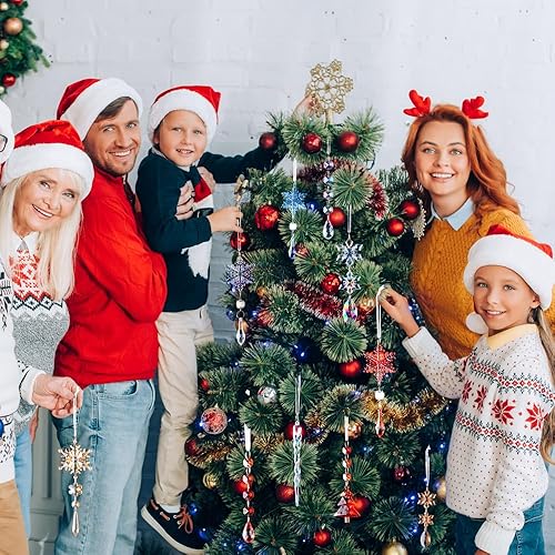Vista 6 de Lanpn 26 adornos de Navidad, decoración de árbol de Navidad de cristal, colgantes iridiscentes de acrílico transparente, copos de nieve, colgantes
