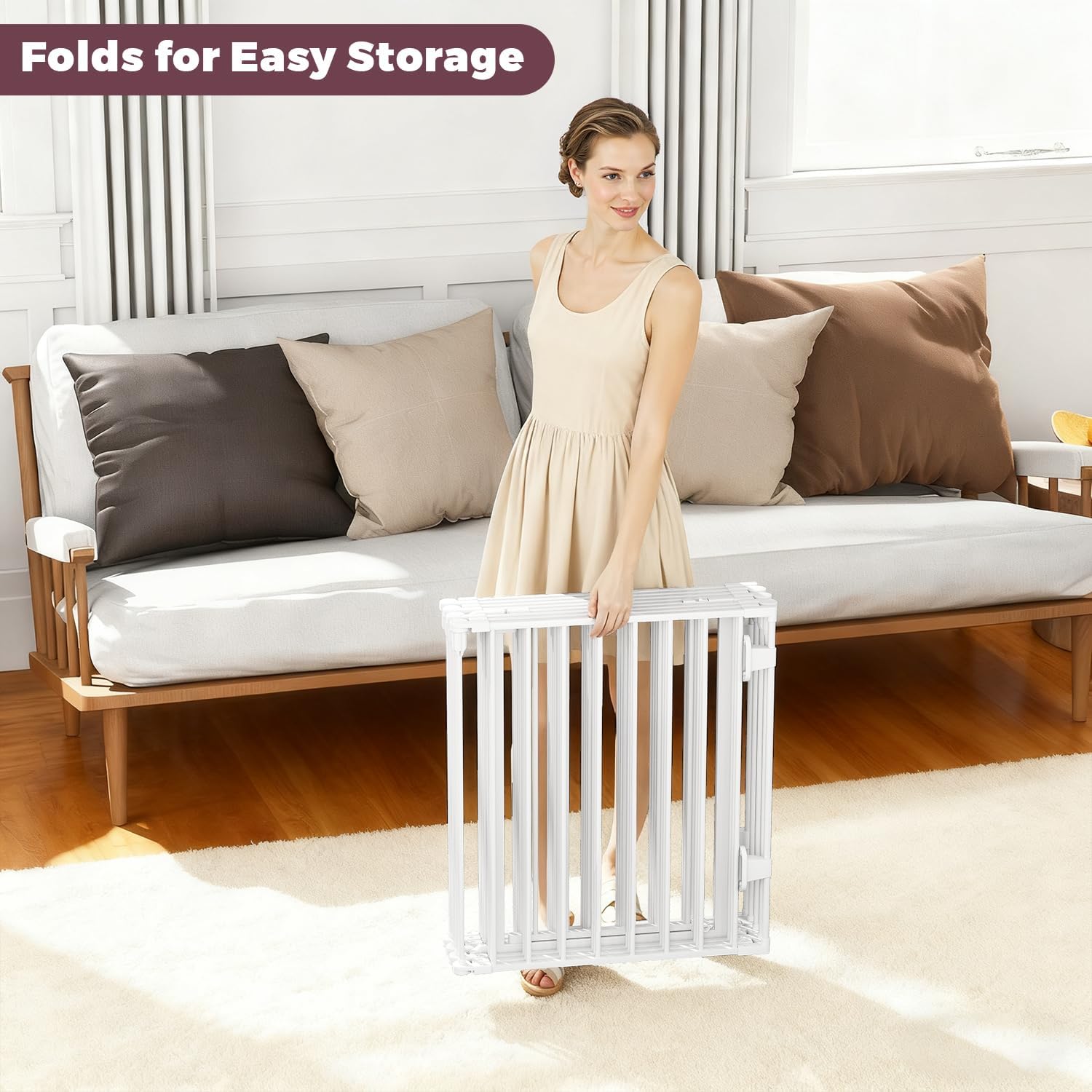 190" Extra Wide Baby Gate Playpen, Adjustable Baby Fence Play Yard, Long Dog Gates Indoor for Stair Doorway Fireplace, Large Child Gate for Toddler Kid Pet, Family Essentials Safty Gate, White