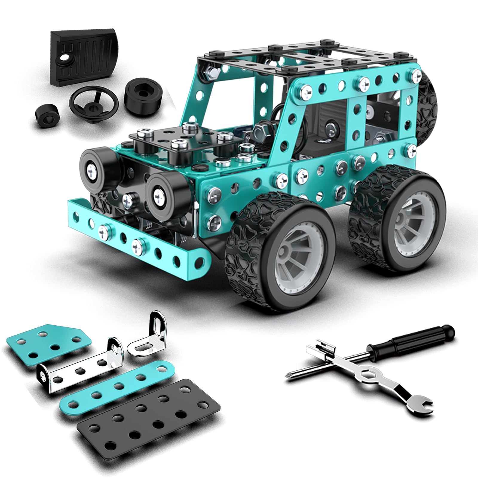 Jansfuren Car Model Building Toys STEM Erector Set for Back to School Assembly Metal Jeep, Building Car DIY Interactive Construction Toy for Kids,
