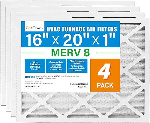 LotFancy Filtro de aire MERV 8 de 16 x 20 x 1 pulgadas, paquete de 4 unidades, horno plisado electrostático y filtro de CA, captura el polvo, pelo