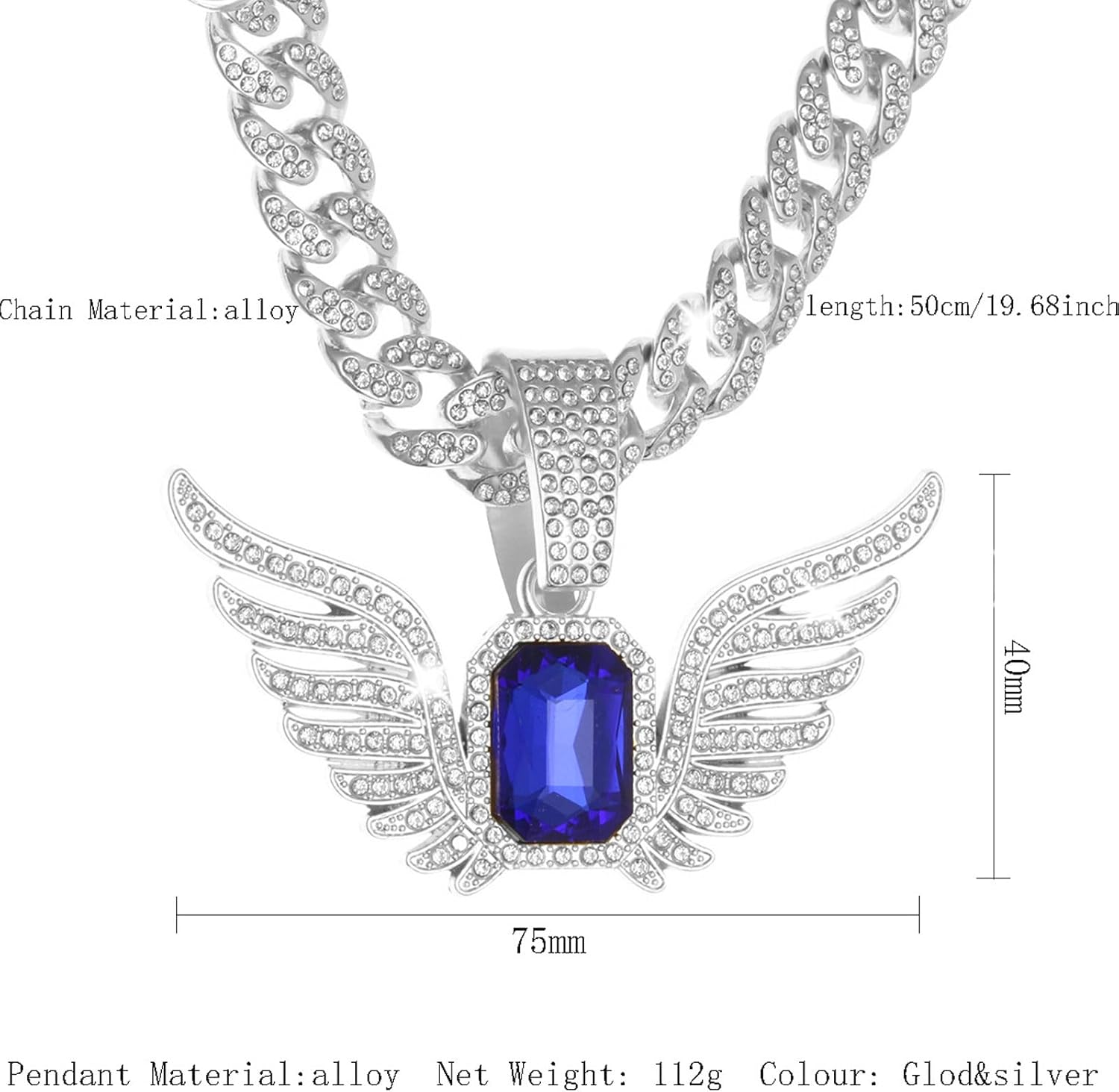 Iced Out Cuban Link Chain for Men, Miami Style Silver and Gold Plated Bling Necklace, Diamond Hip Hop Necklace - Image 2