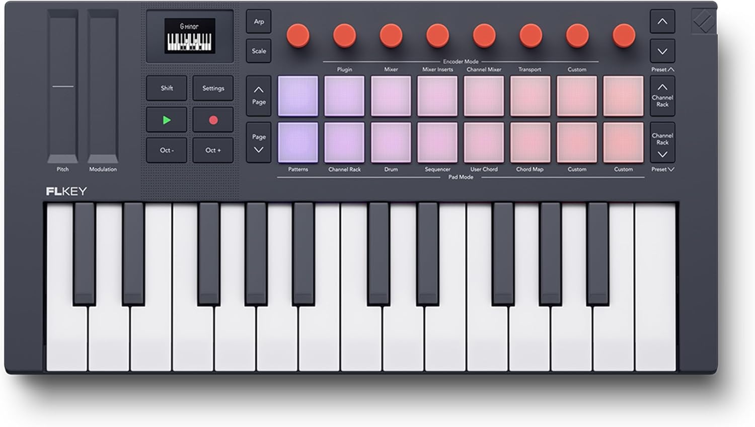 Novation FLkey 2 Mini 25 — 25-Mini-Key MIDI Controller Keyboard for FL Studio Beginners. Make Beats with USB, Pitch & Mod Strips, 16 Drum Pads, and Arpeggiator — Inc. 6 Months of FL Studio