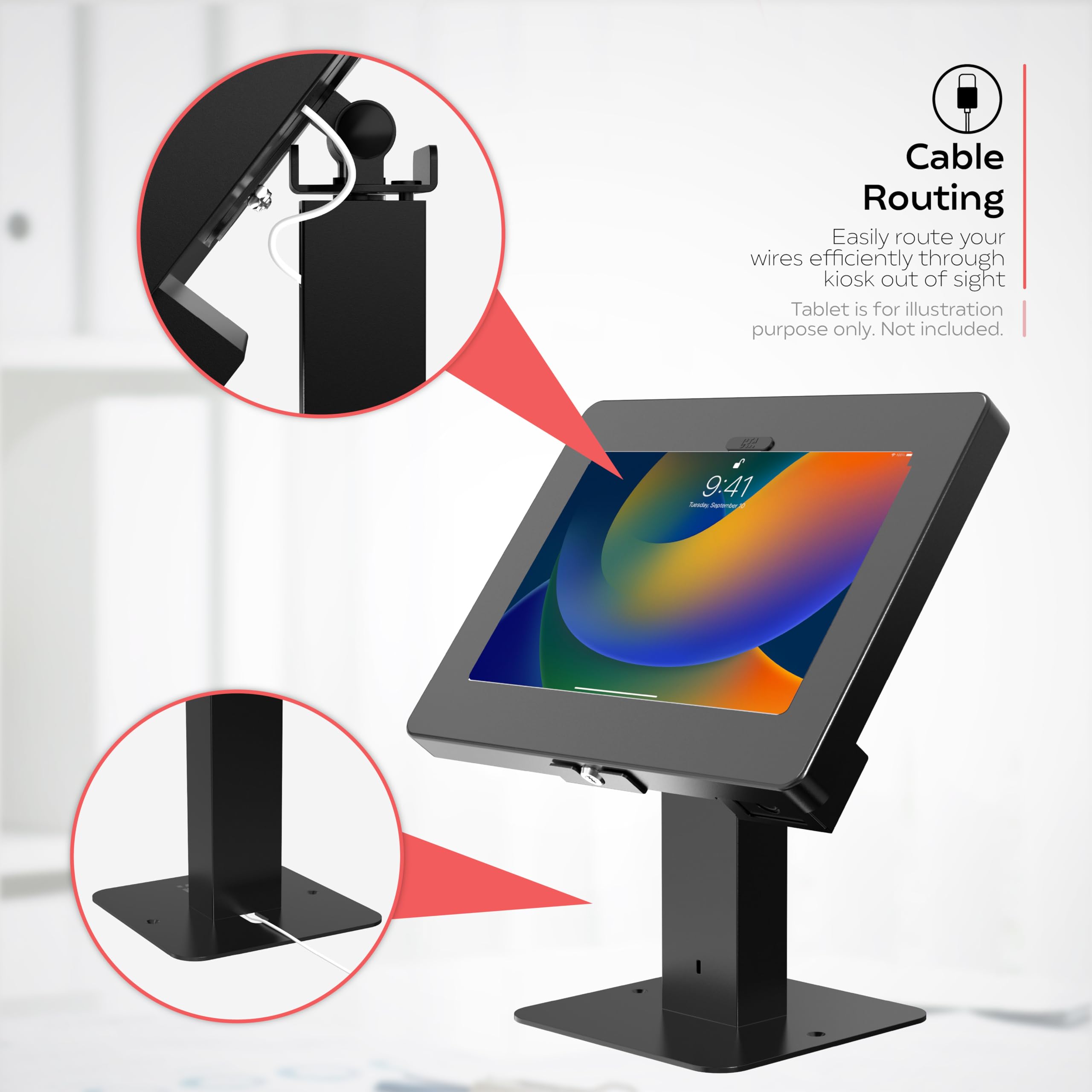 CTA Digital Supporto da scrivania girevole elegante con custodia di sicurezza e scanner di codici a barre per iPad 10a generazione A16, iPad Air 11" M3 e M2, Pro 11", Galaxy Tab A7 e altri, nero