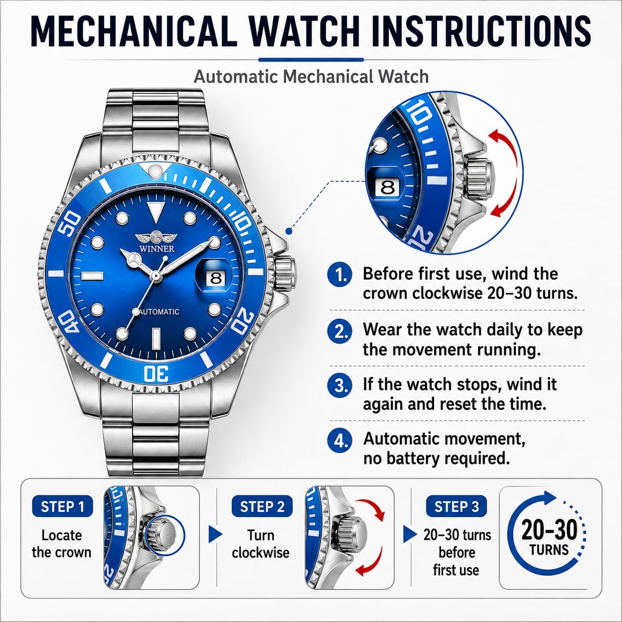 MASTOP Relojes mecánicos automáticos para hombre, de acero inoxidable, impermeable, de lujo, para hombre