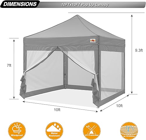 Miniatura 10 de ABCCANOPY Tienda de campaña desplegable fácil de 10 x 10 con paredes de red