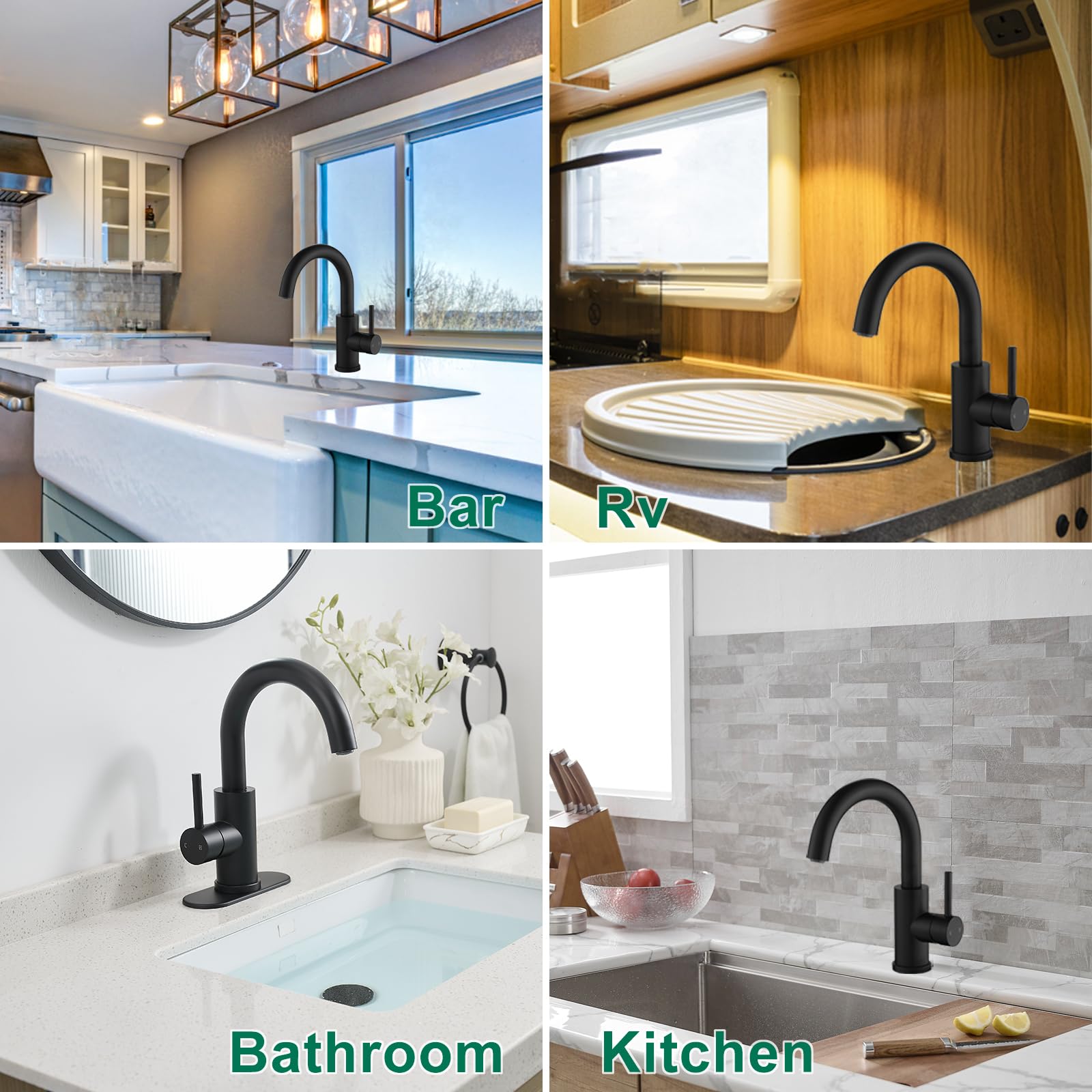 VOTON Bar Sink Faucet Bathroom Kitchen 360 Rotatable Faucet Matte Black Single Hole Bathroom Faucets Modern Small Mini — view 7