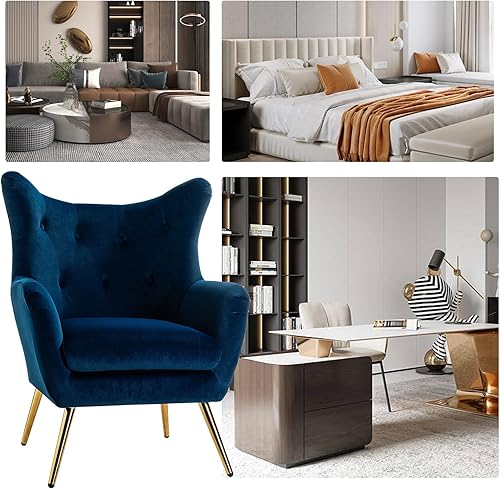 Miniatura 3 de HULALA HOME Juego de 2 sillas decorativas de terciopelo, modernas sillas con respaldo de alas con patas doradas de metal, tapizada en terciopelo