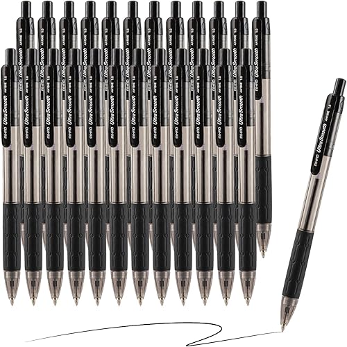 AIHAO Bolígrafos retráctiles tinta negra punta media 0039in paquete de 24 bolígrafos de tinta híbrida para una escritura suave Negro, Azul /