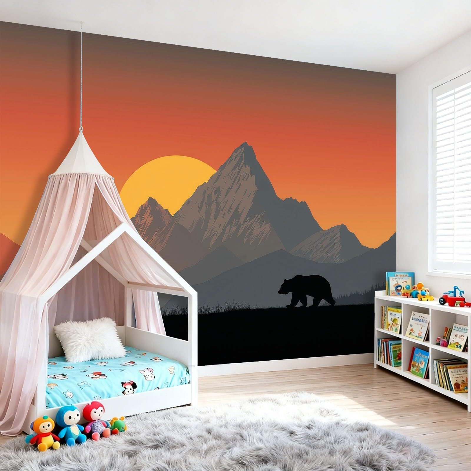Fototapeta Naturalny Zachód Słońca Niedźwiedź Góra Szczyt Pomarańczowy Szary Włóknina Tapeta Dekoracja Salon Sypialnia Biuro, 350 x 256 cm