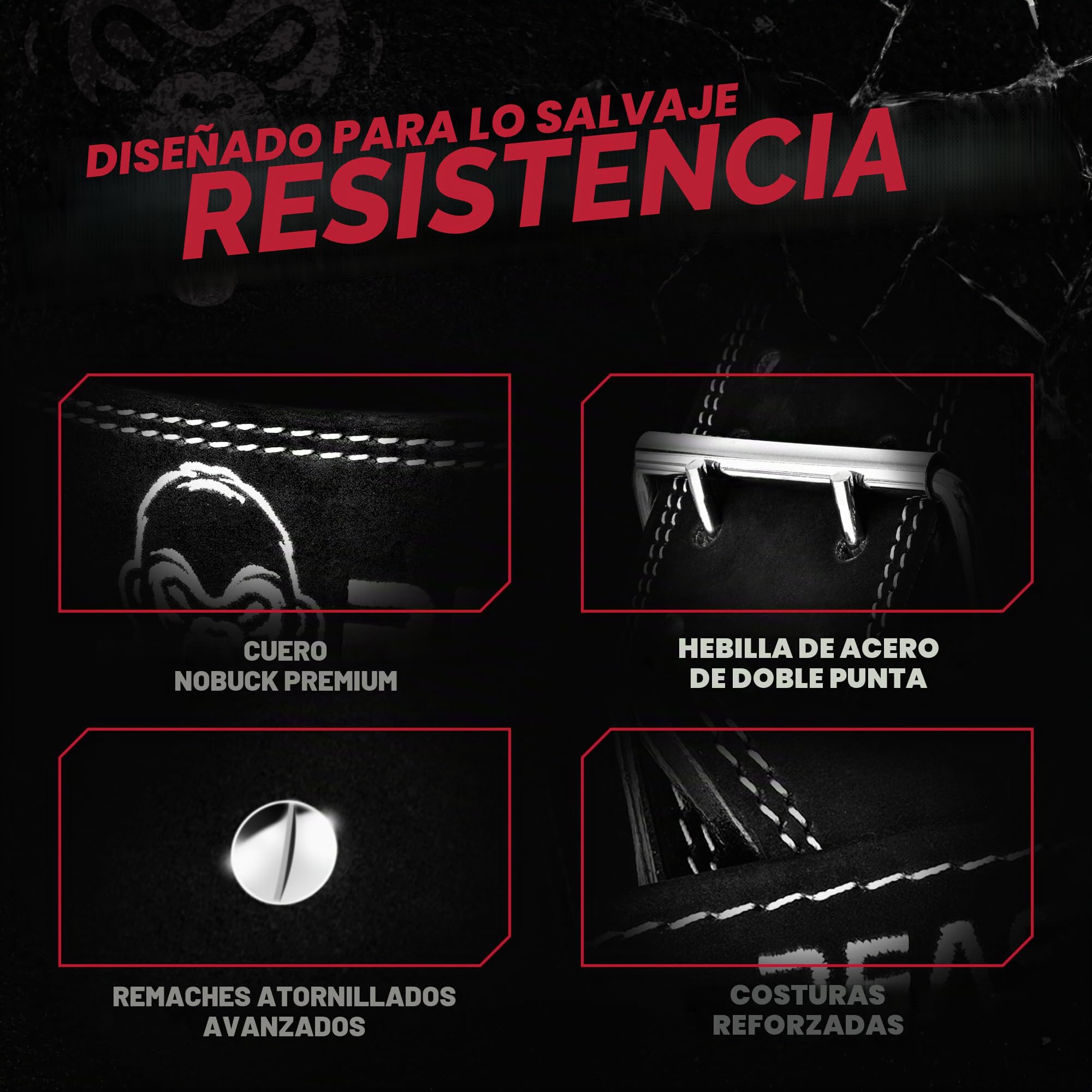 Beast Gear Cinturón Halterofilia – Cinturón Lumbar Powerlifting con Doble Hebilla – Cinturón Levantamiento de Peso de Piel Nobuck – 10 cm de Ancho y 10 mm de Grosor