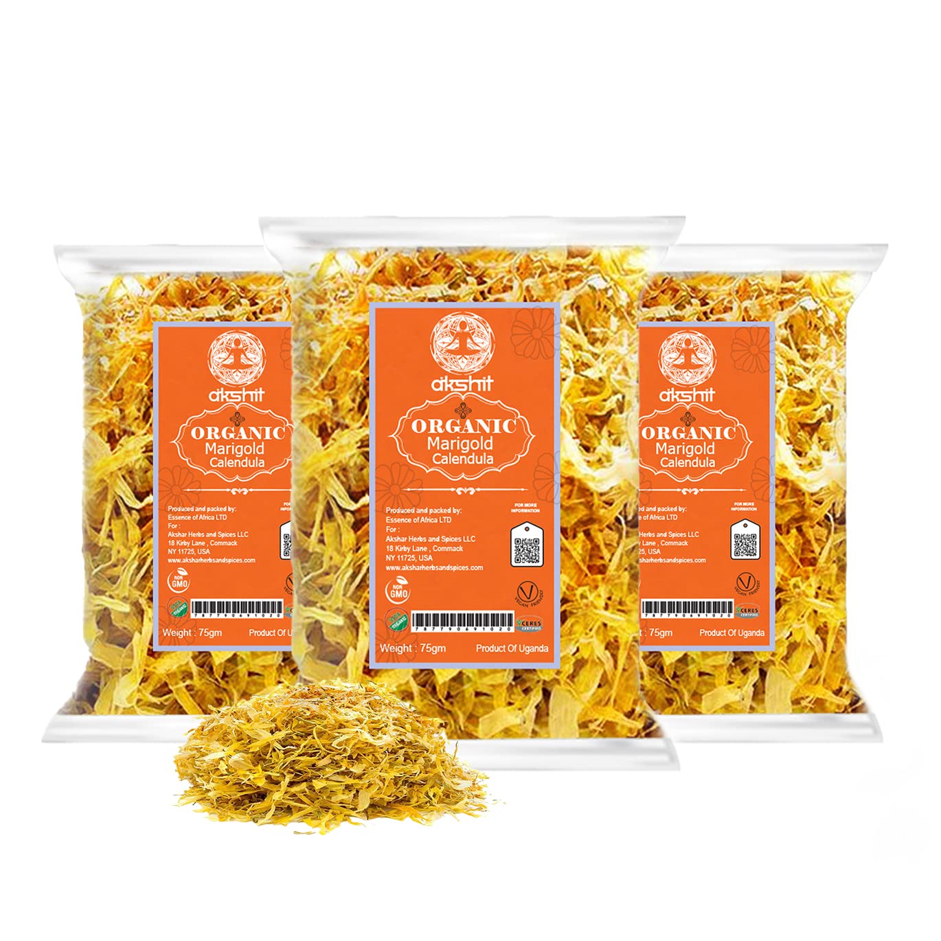 Akshit Organic Dried Calendula (Marigold) flowers, Calendula Tea, 100 USDA