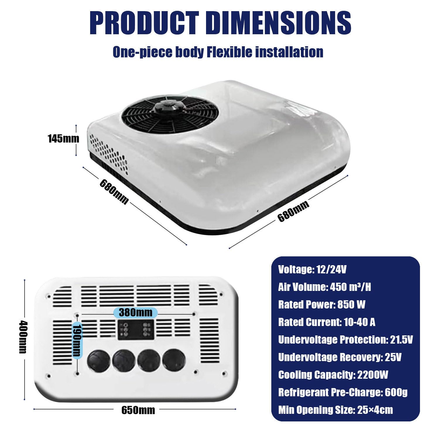12V/24V Condizionatore per Camper, unità A/C Silenziosa, Raffreddamento Rapido, Aria Condizionata da Parcheggio per Camion, Rimorchi, Barche, Camper, Trattori, Roulotte,12V