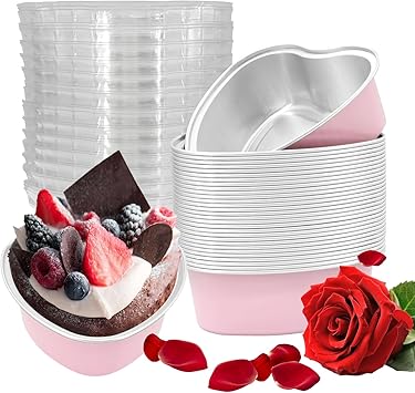 EQUNROY 30 Pcs Heart Shaped Cake Pans with Lids, Mini Pink Aluminum ...
