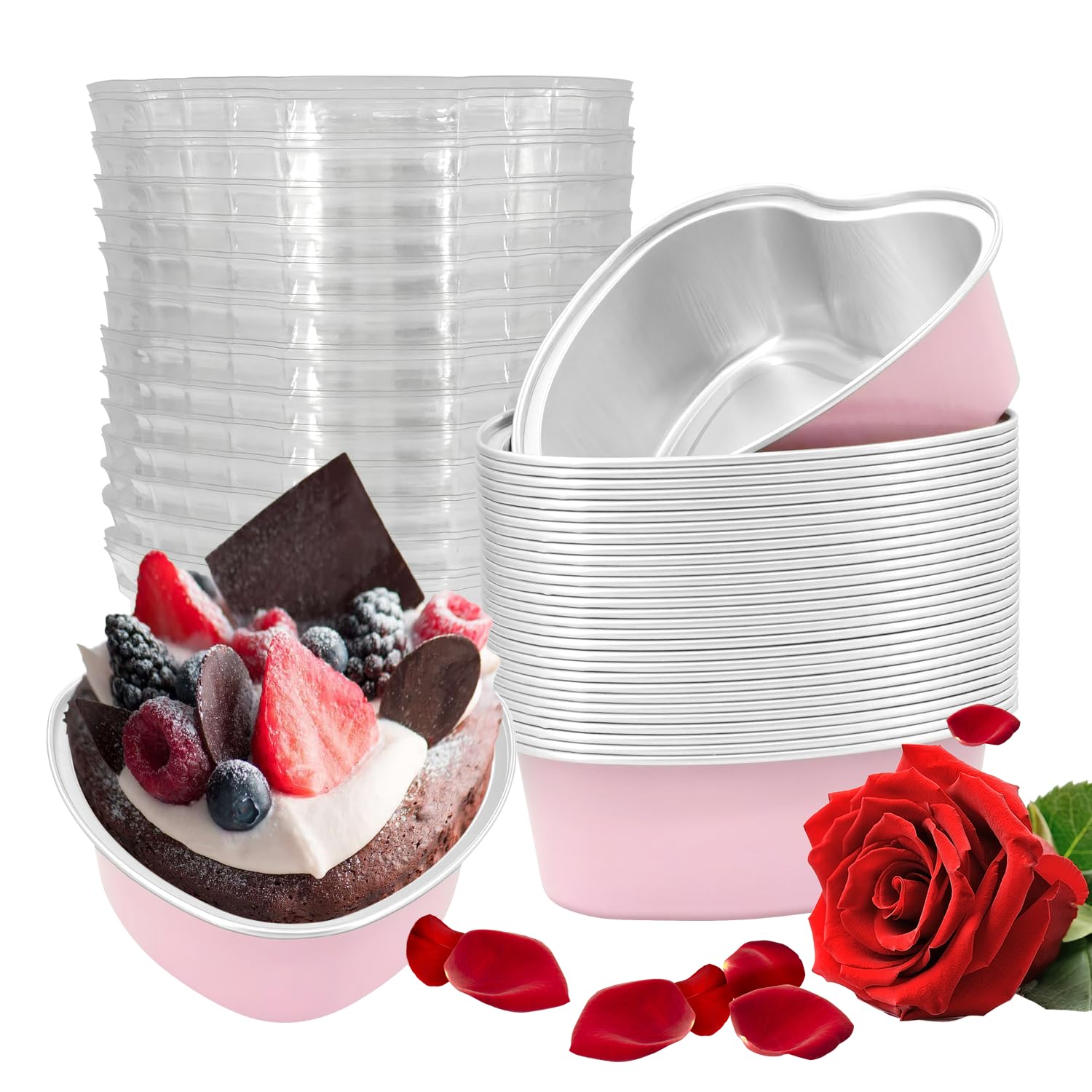 Photo 1 of EQUNROY 30 Pcs Pink Heart Cake Pans with Lids