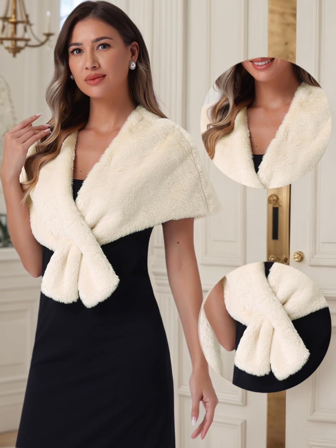 Allegra K Faux Fur Shawl Shrug for Women's Bridal Stoles Evening Party Winter Wedding Wrap - Image 2