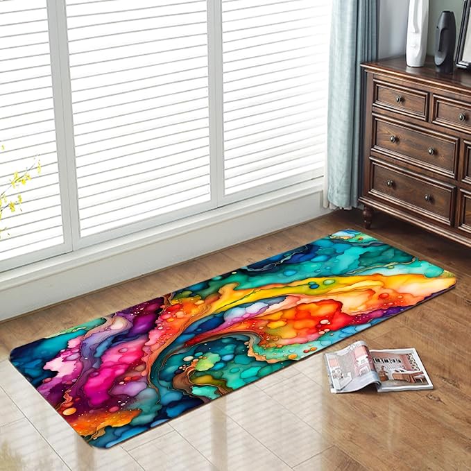 WODEJIA Non-Skid Low Pile Sponge Foam Door Entry Rug for Bathroom Mat,Cloud Sea Vortex Separate Tub Shower Skid Proof Rugs, Home 3D Optical Illusion Rug Non Slip Bath Mats 47 x 18 inches, DT-20240610