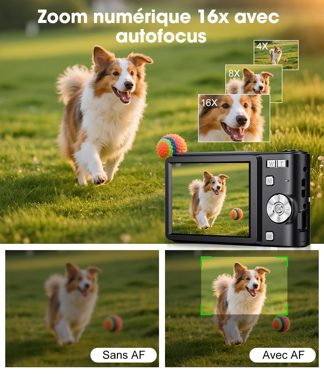 Appareil Photo Numérique 50MP 1080P, Compact Appareil Photo avec Carte 32Go, Écran 2,4”, Zoom Numérique 16X, Mini Camera Vlog pour Enfants, Adolescents, Étudiants, Cadeau d'anniversaire Vacances-Noir