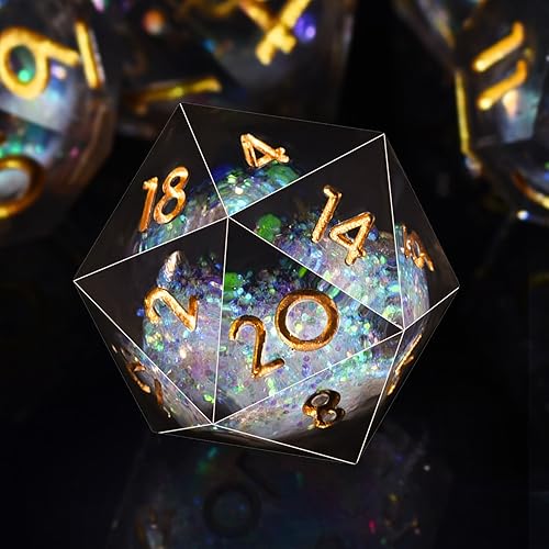 AUSTOR Juego de dados DND de resina de núcleo líquido, de borde afilado, 7 troqueles, juego de dados DND de arena movediza hechos a mano para juegos