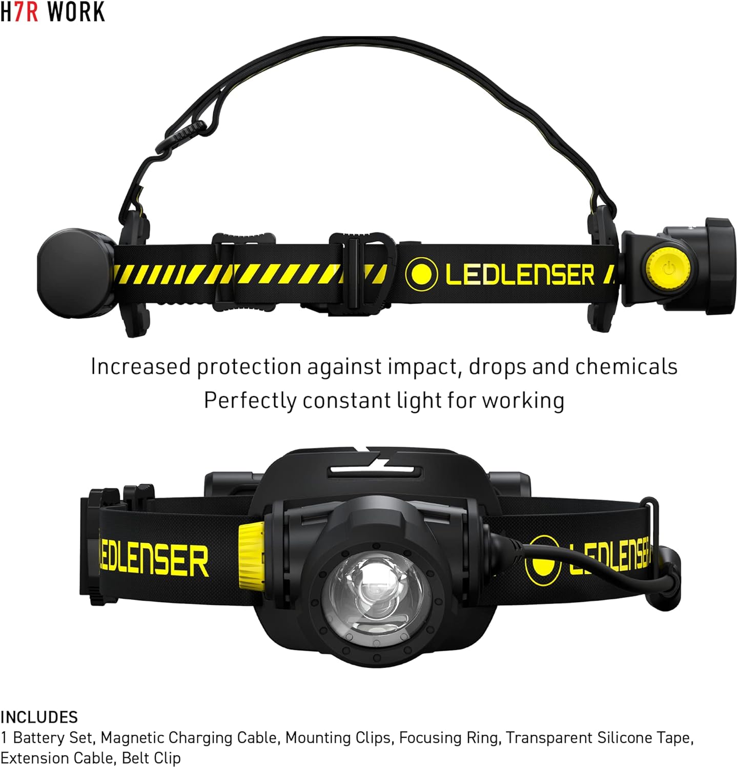 Ledlenser H7R Work Rechargeable Headlamp - Black, 4800 mAh Li-ion - LED Headlamp with High CRI 90 Neutral White - IP67 Waterproof Hard Hat Light - 1000-Lumen Flashlight Boost & Flood-to-Spot Focus