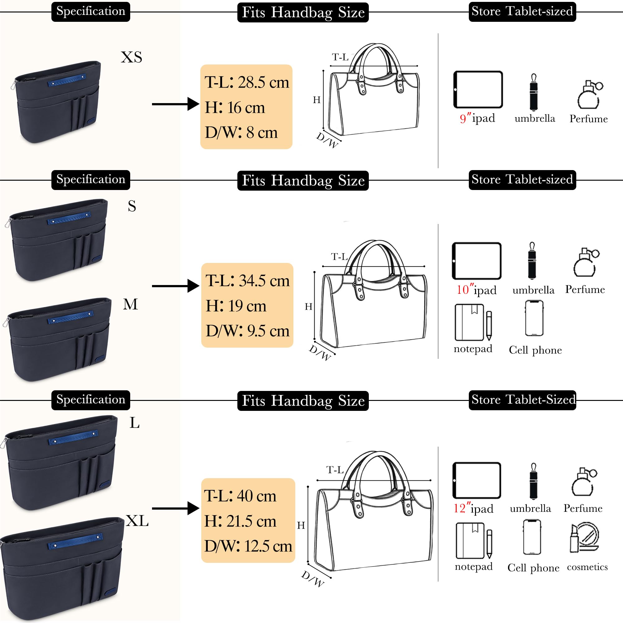 Organizer Da Borsa Donna HyFanStr - Impermeabile, 15 Tasche, Con Cerniera E Portachiavi, Beige - Foto 8