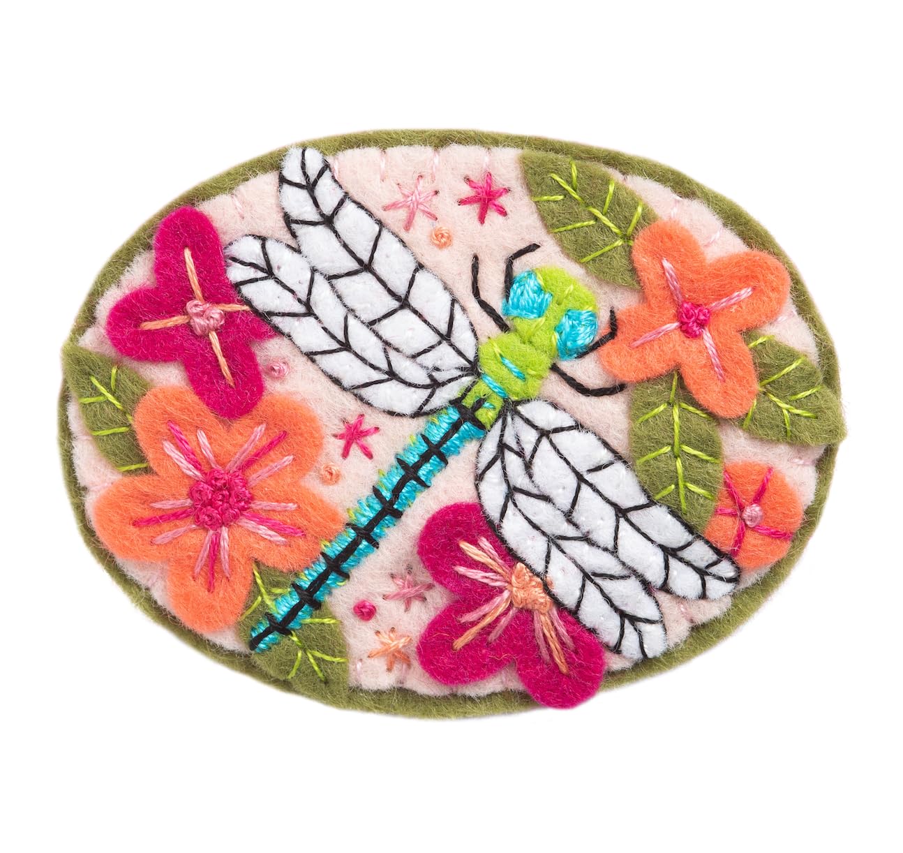 Hawthorn Handmade Dragonfly Felt Craft Brooch Kit. Craft Kits for Adults, Includes Wool Felt Sheets, DMC Cotton Thread, Embroidery Needle, Instructions & More. Ideal Crafts for Adults - 8cm Diameter