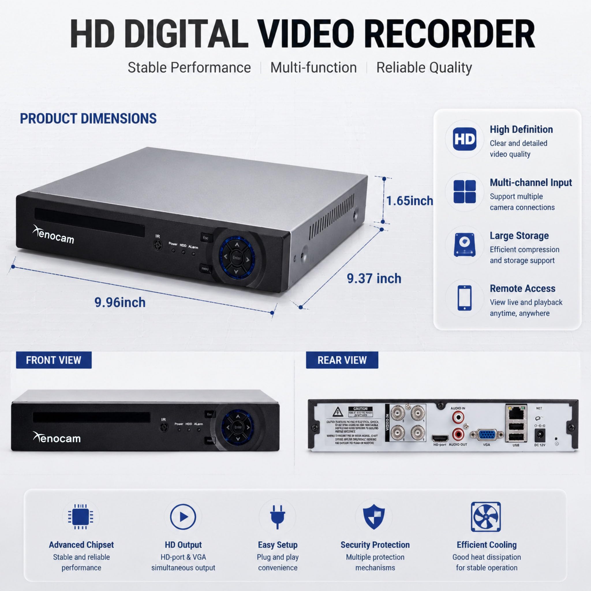 4CH 1080N Hybrid 5-in-1 AHD DVR (1080P NVR+1080N AHD+960H Analogico+TVI+CVI) Sorveglianza con Rilevamento di Movimento, Hard Disk