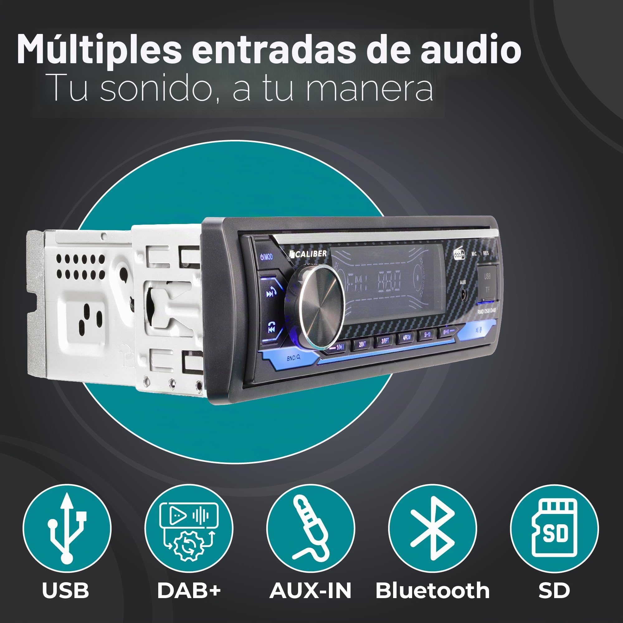 Caliber Radio Coche Bluetooth 1 DIN Dab+, Alta Potencia 4x100W, Autoradio Bluetooth Manos Libres y Micrófono, Efecto de Luz, USB/SD, Carga 2.1A, MP3, Mando a Distancia