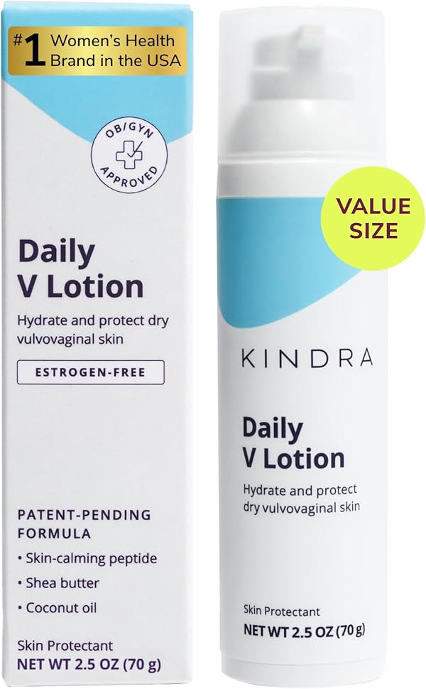 Kindra Daily V XL Vaginal Moisturizer Lotion - OBGYN Recommended for Dryness & Itch, with Hyaluronic Acid, Odor Support - Estrogen-Free Cream, pH-Balanced Feminine Care - 120 Applications