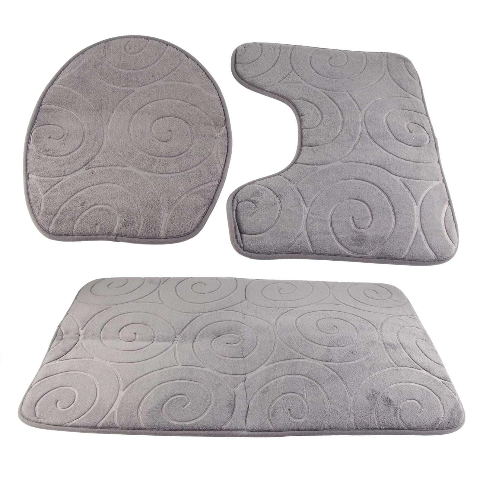 Set di 3 tappetini da bagno in memory foam, motivo pietre, antiscivolo, tinta unita, tappetini da bagno per lato vasca da bagno, grigio