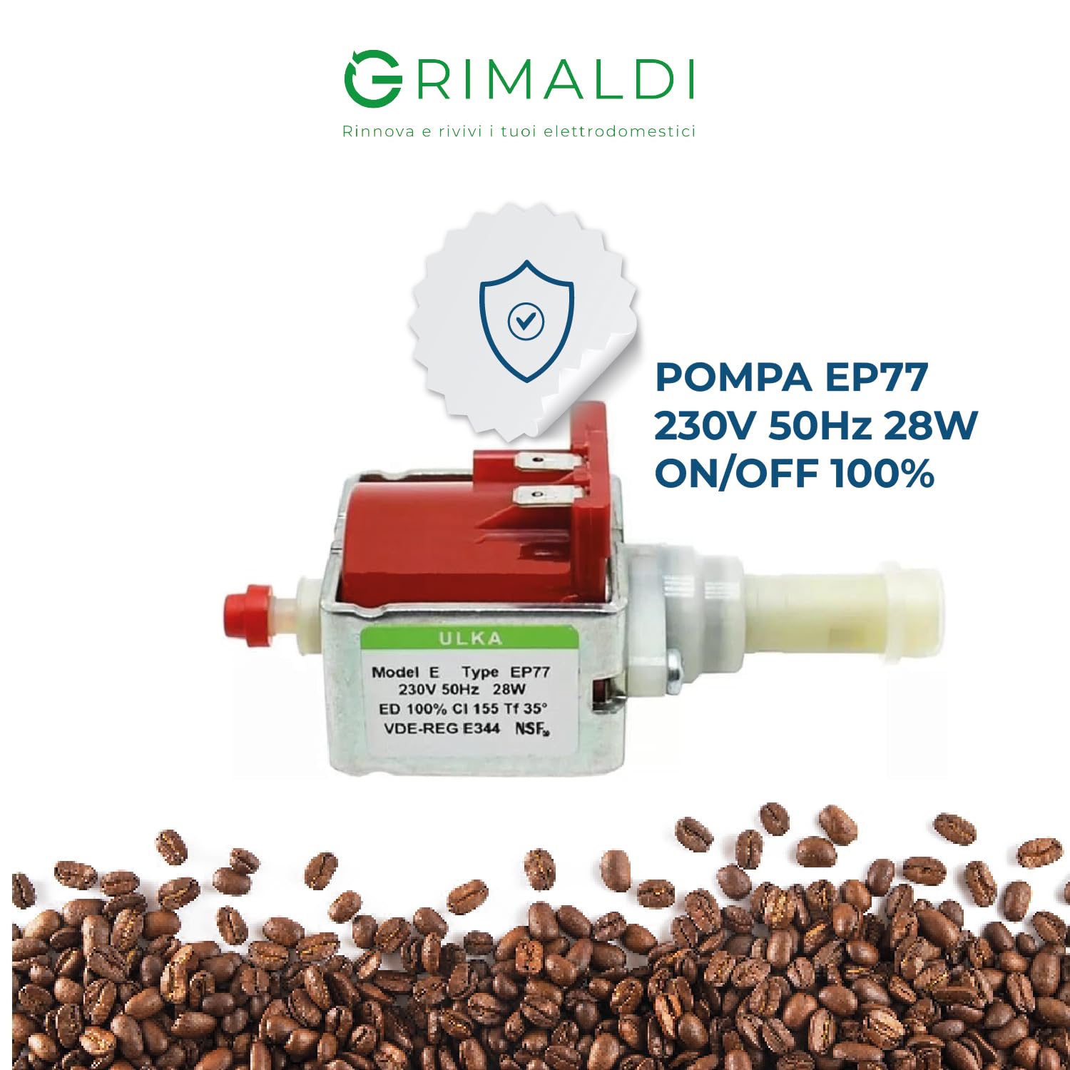 G GRIMALDI Pompa ULKA EP77 Compatibile Macchine Caffè Saeco Gaggia, Elettropompa 28W 230V 50Hz, Pressione 4 bar, Portata 900 cc