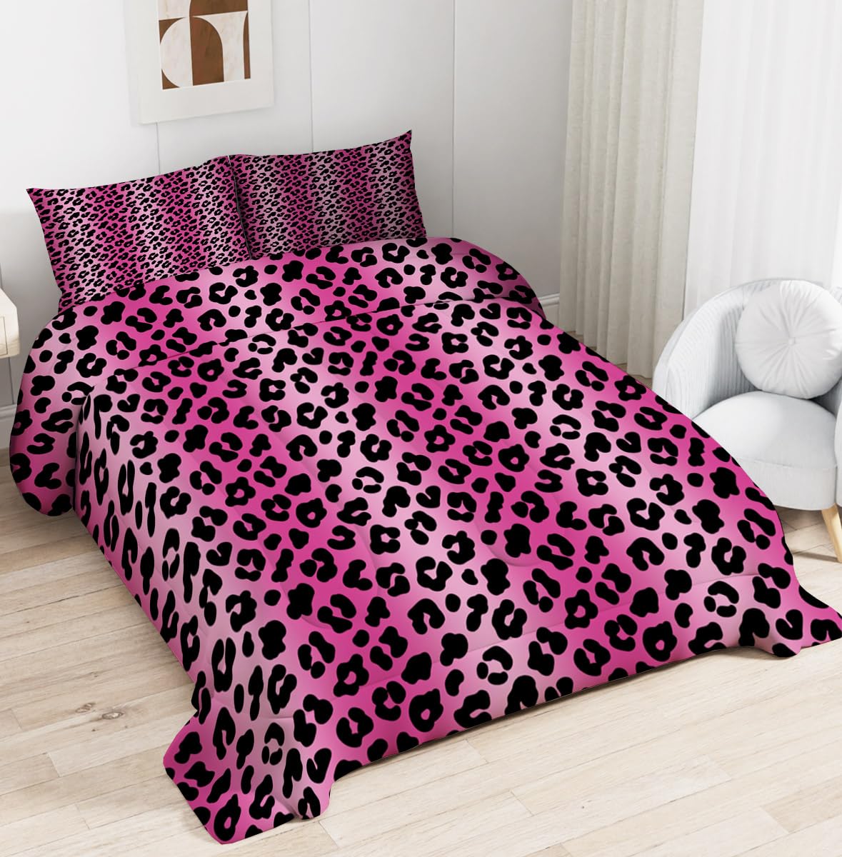 Amazon.com: LEWIJO Black and Pink Comforter Set Twin Size Leopard