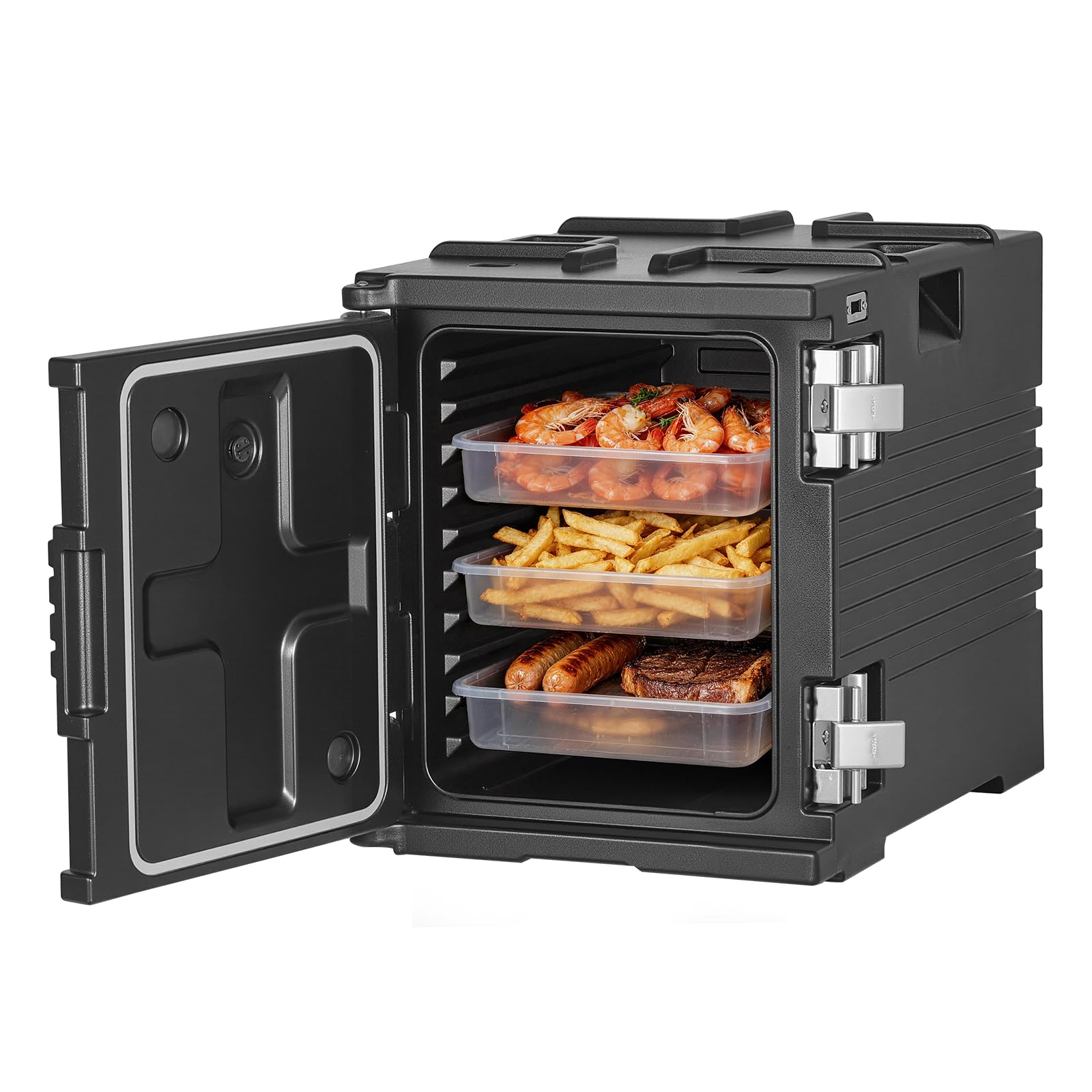 VEVOR Contenitore Termico Isolante per Alimenti, Scatola Trasporto Alimenti Isolante Capienza 75 L con Ruote Chiusura Acciaio Inox 304, Contenitore Termico Impilabile in LLDPE per Catering Hotel