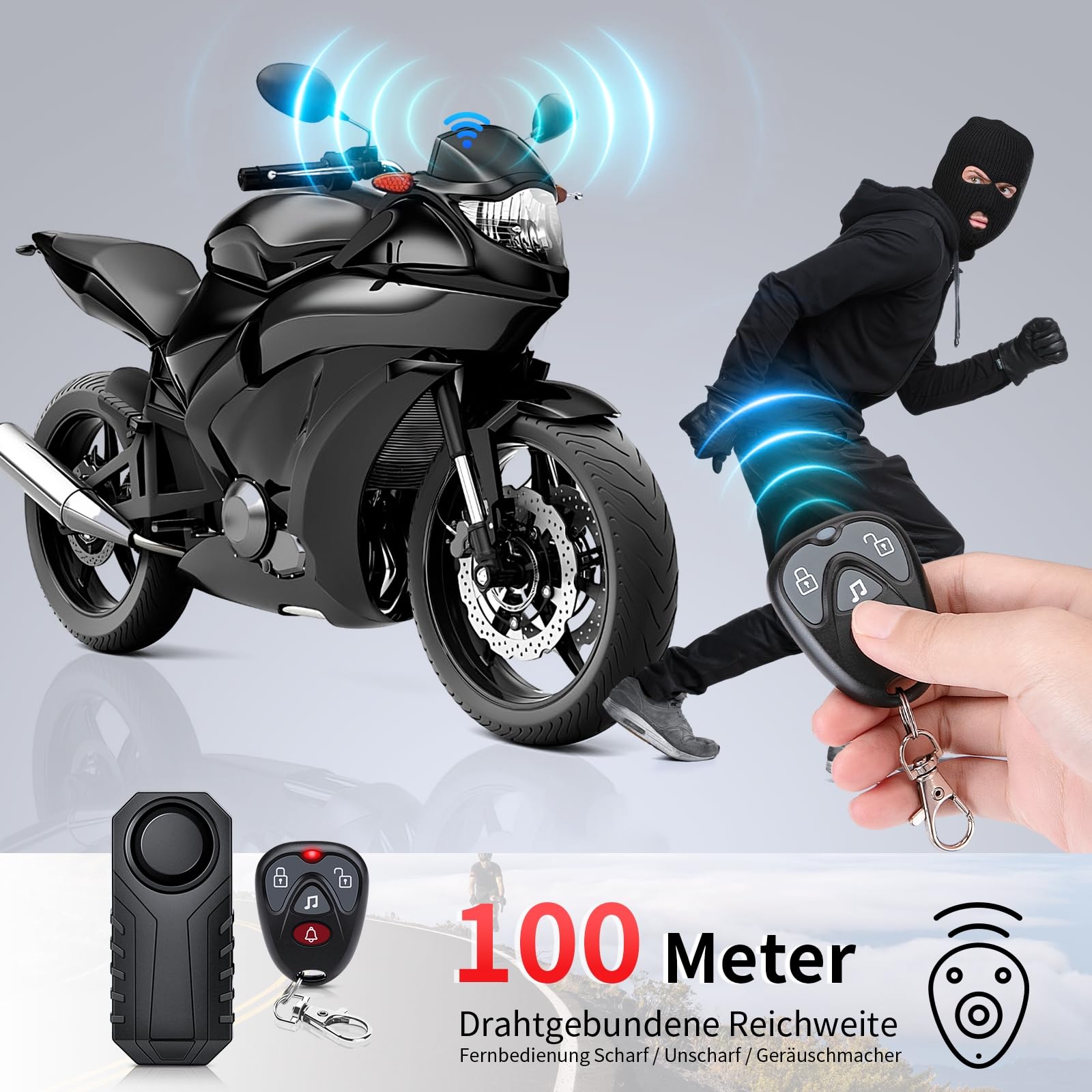 ZEXMTE Alarm rowerowy, 110 dB, antykradzieżowy, alarm motocyklowy, ładowany, z pilotem bezprzewodowym, system alarmowy pojazdu, akcesoria rowerowe, do motocykla, przyczepy, skutera, roweru