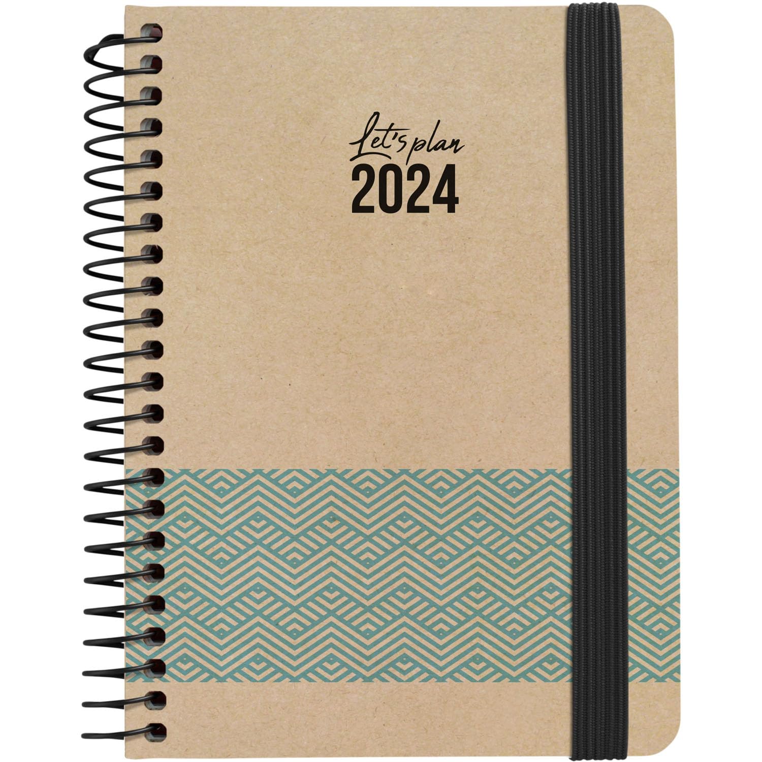 Grafoplás | 2024 A6 Annual Diary | 16.5 x 10.5 cm | Spanish | Day Page | Blue Concept | Nature | Hard Cover | Kraft Paper and Recycled Cardboard Cover 100% | Elastic Closure