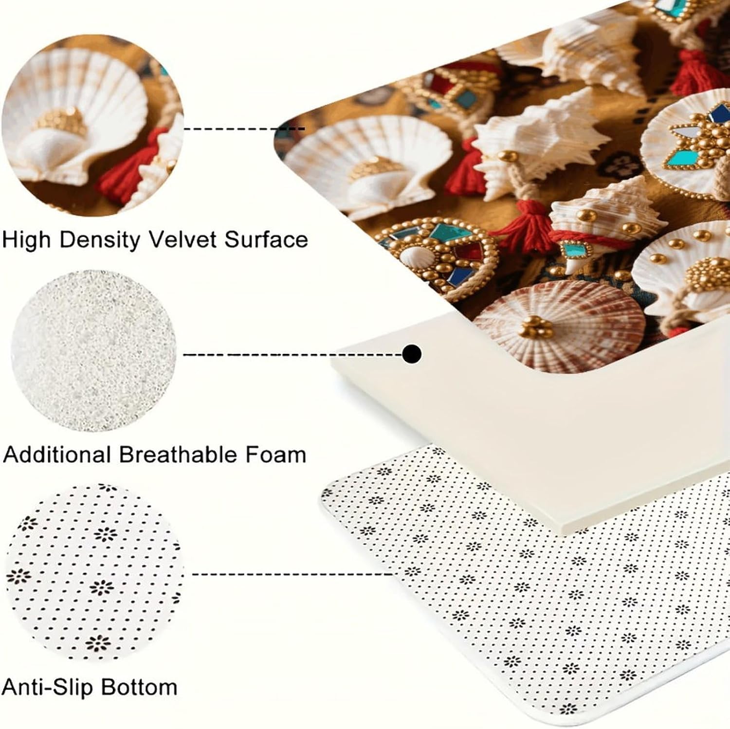 Beach Shell Kitchen Mats for Floor 3 Pcs Kitchen Rugs