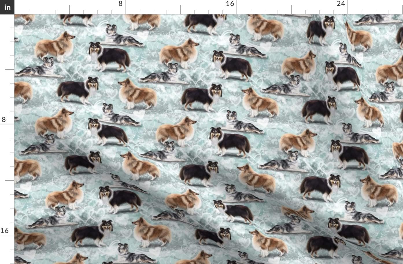 Spoonflower Fabric - Shetland Sheepdog Puppy Sheep Border Puppies Collie Breed Printed on Organic Cotton Sateen Fabric by The Yard - Sewing Quilting Apparel Home Decor