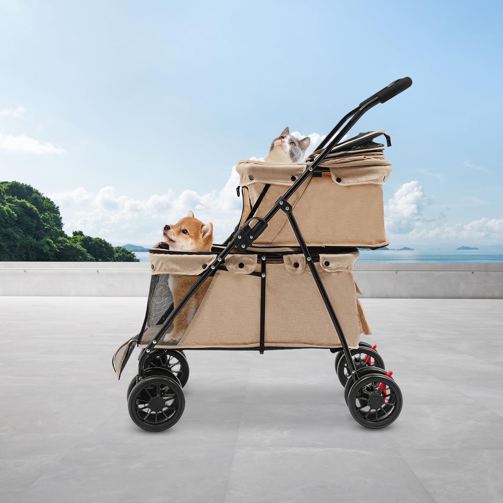 Cochecito de viaje plegable para perros y gatos (2 niveles)