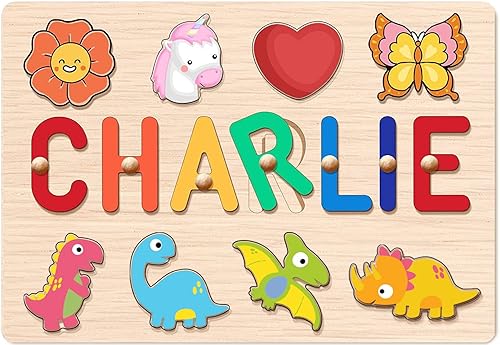 BeneCharm Rompecabezas de nombres para niños, regalos personalizados para bebés con texto grabado en la espalda, 1er cumpleaños para niña y niño,
