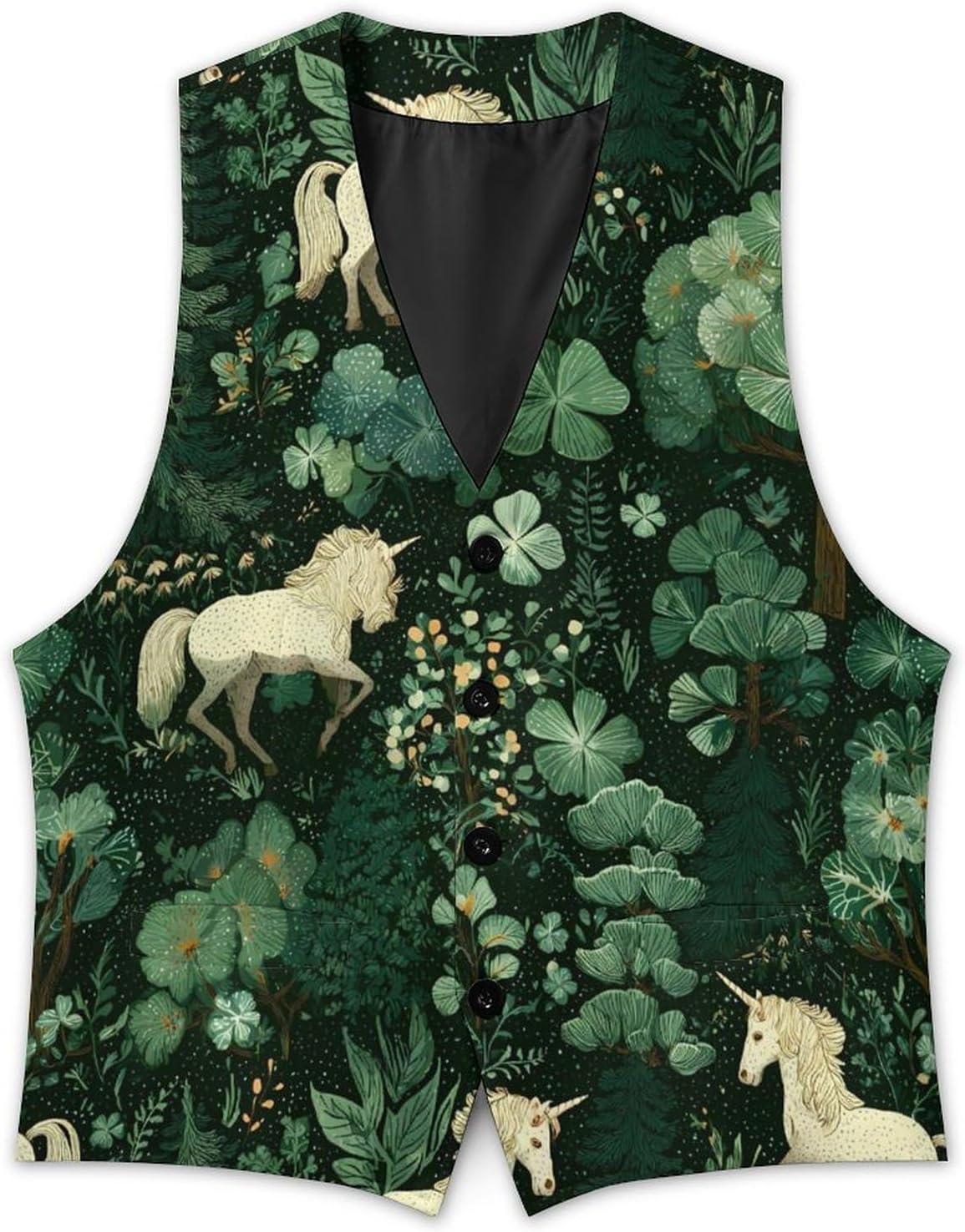 Unicorm Clovers Irish Forests Men Formal Suit Vest V-Neck Button Waistcoat for Business Wedding