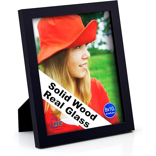 RPJC 8x10 Picture Frames Made of Solid Wood High Definition Glass for Table Top Display and Wall Mounting Photo Frame Black