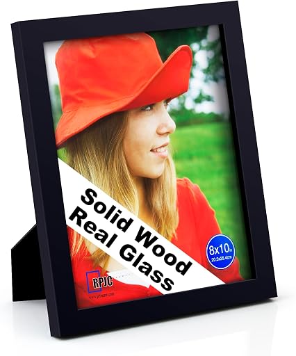 RPJC 8x10 Picture Frames Made of Solid Wood High Definition Glass for Table Top Display and Wall Mounting Photo Frame Black