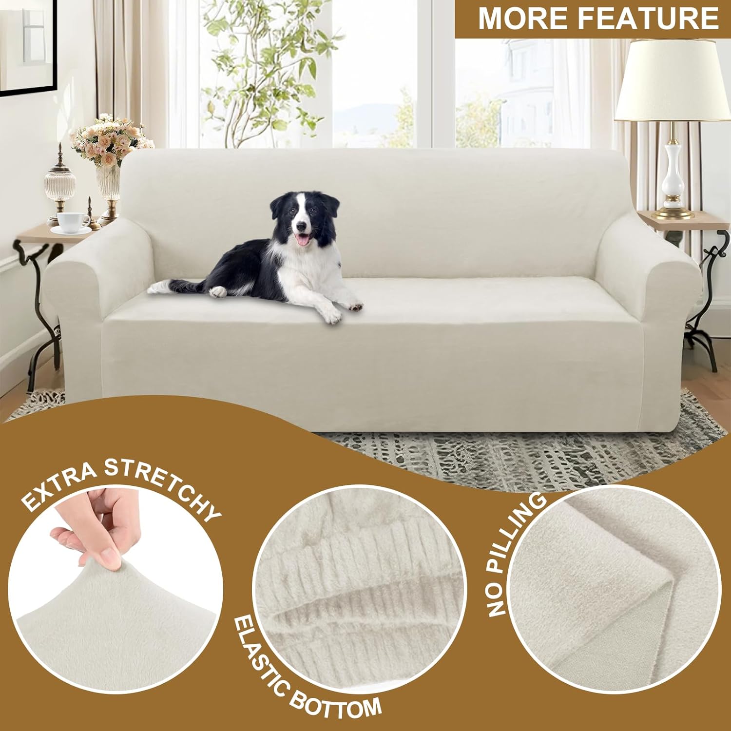 UNICE HOME ストレッチチェアカバー リビングルーム用 1ピース ソファベルベット アームチェアカバー 1シートソファ用 (