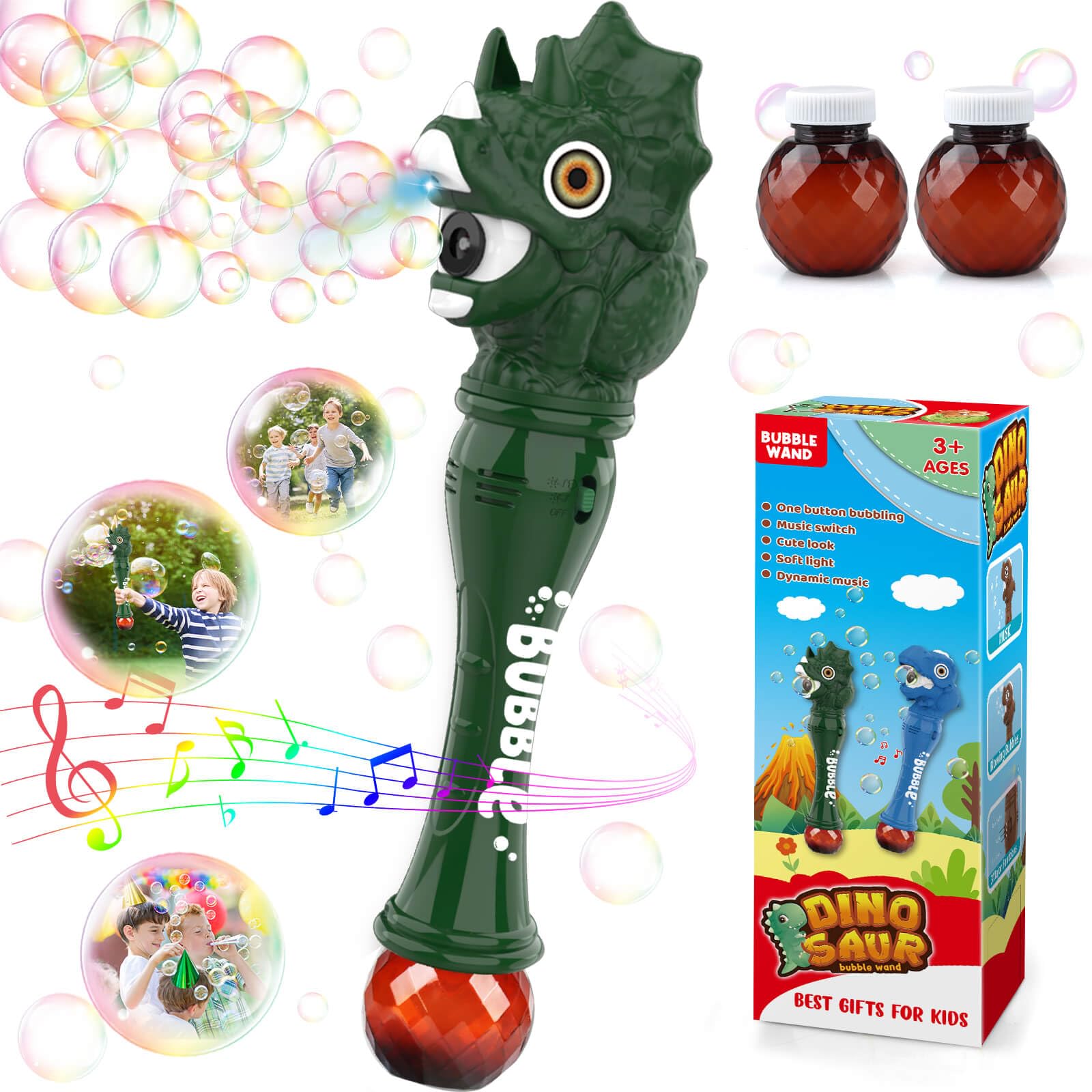 Bubble Wand Toy for 3 4 5 6 7 8 Years Old Boys: Bubbles Machine Bubble Blower for Toddlers 3 Outdoor Toys for Toddlers Age 3 Dinosaur Toys for Kids 3-5 Gift for 3-8 Years Old Boys, Green