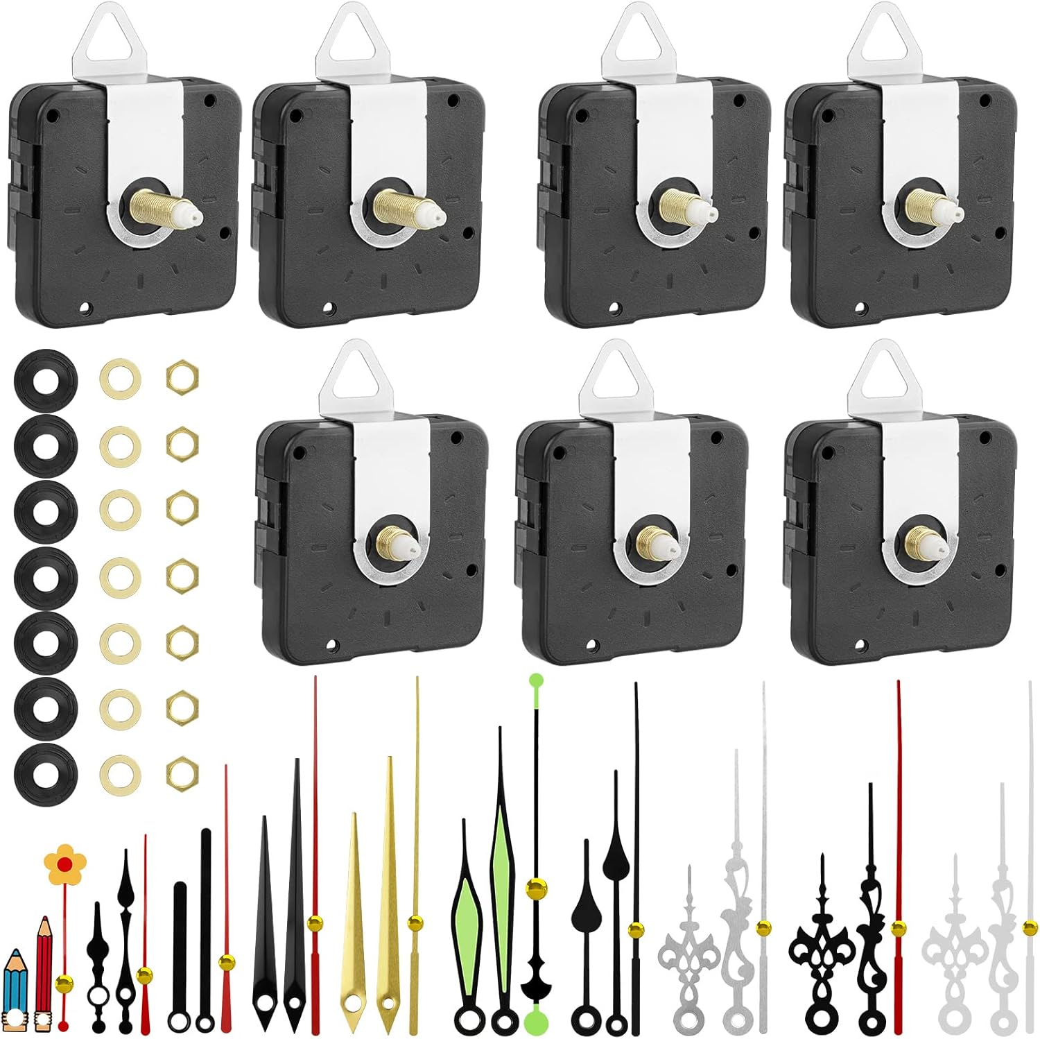EEEKit 7PCS Silent Clock Mechanisms Battery Powered, Long Short Shaft